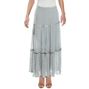 Free People Ella Tiered Midi Skirt Sky 6 Silver